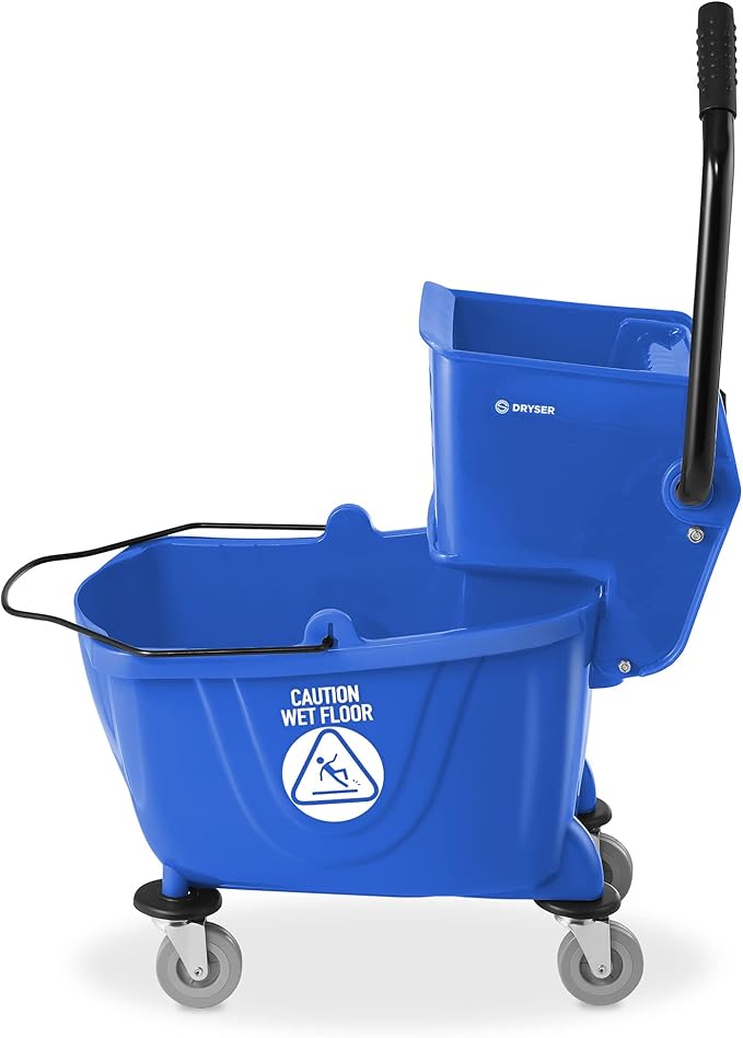 Dryser Commercial Mop Bucket with Side Press Wringer, 26 Quart, Blue
