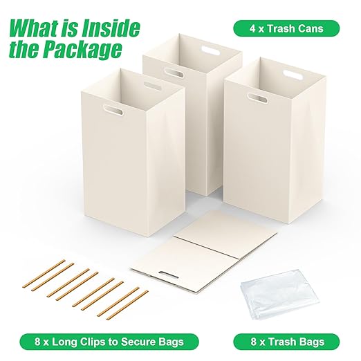 30 Gallon Disposable Trash Cans with Built-in Handles, 4 Pack Extra Large Portable Trash Can, Waterproof Layer Reusable Garbage Can, Recycling Bins, Extra-Thick Recycled Cardboard, Perfect for Parties