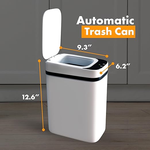 Loasil-H Automatic Smart Trash Can for Bathroom - Anti-Bag Slip Lid, Motion Sensor, 3 Gallon Capacity for Bedroom, Office, Kitchen, 12.6x9x6in (White)