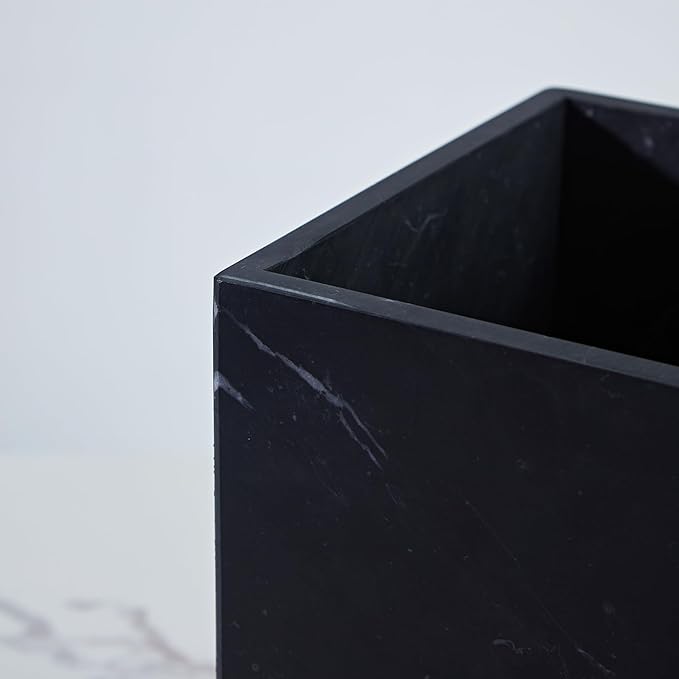 Black Marble Trash Can for Bathroom, Minimalist Theme Chic Wastebasket,Luxurious Design Rubbish Bin, Elegant Black Marble Waste Basket for Bathroom, Bedroom, Living Room