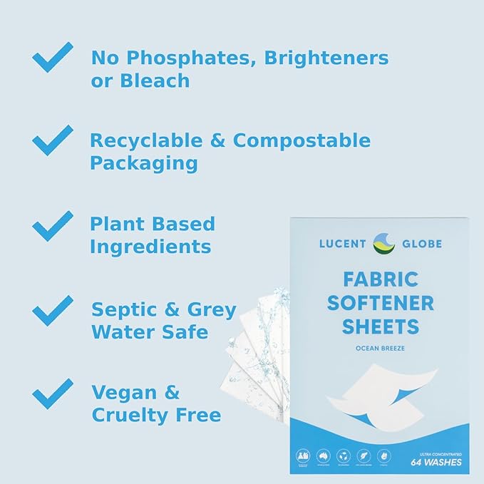 Lucent Globe Bulk Laundry Bundle - 2 x Laundry Detergent Sheets (128 Sheets) + 2 x Fabric Softener Sheets for Washer (128 Sheets)