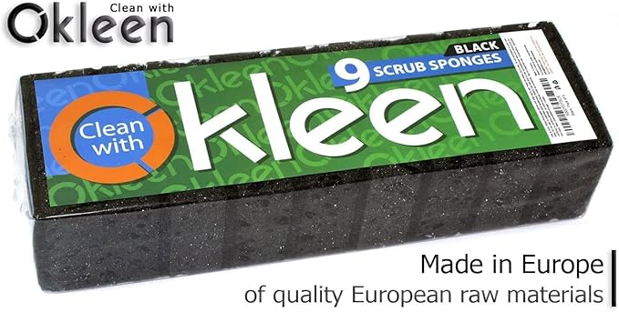 Black Scrub Sponges. Made in Europe. 9 Pack, 4.3x2.8x1.4 inches. Heavy Duty and Non Scratch Fiber. Kitchen Sponges Pack with No Smell. for Dishes and Household Washing