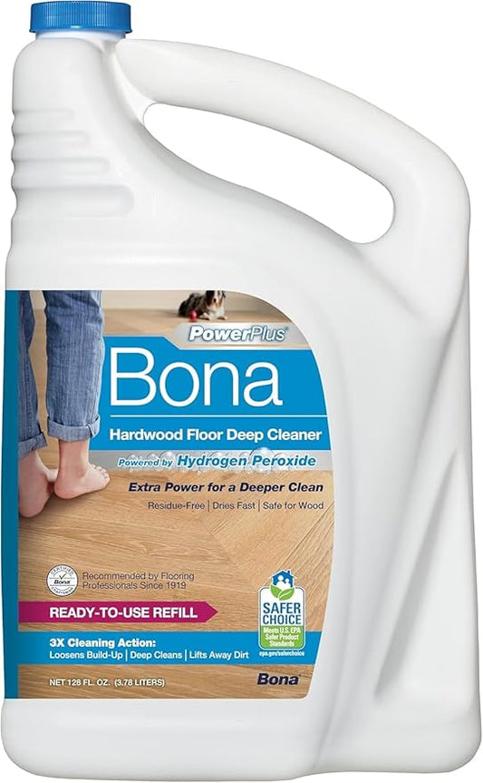 Bona PowerPlus Hardwood Floor Deep Cleaner Refill - 128 fl oz - Refill for Bona Spray Mops and Spray Bottles - Residue-Free Floor Cleaning Solution for Wood Floors