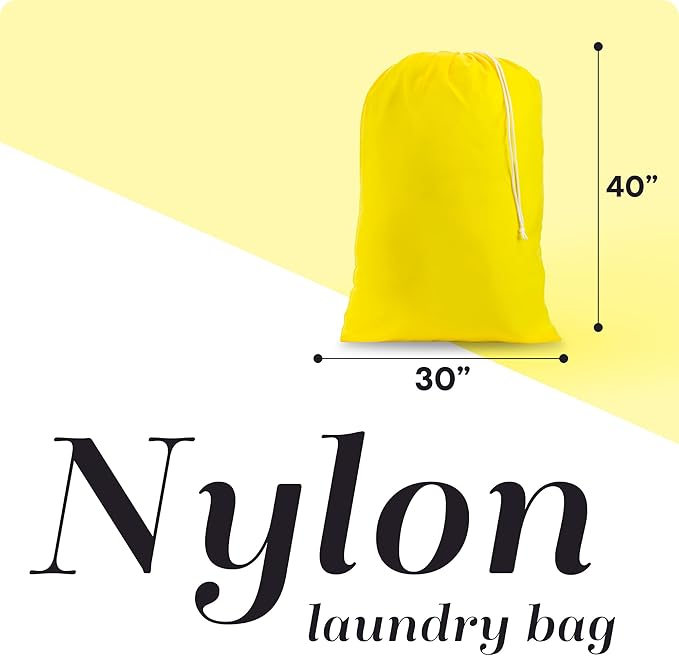Nylon XL Laundry Bag - Locking Drawstring Closure, Machine Washable, These Large Bags Will Fit a Laundry Basket and Strong Enough to Carry up to Two Loads of Clothes (Yellow | 30" x 40")