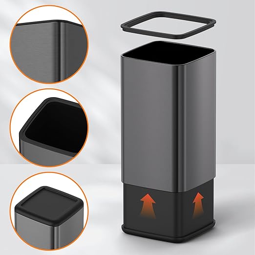 Mbillion 4Gal/15L Open top Trash Can with Removable Inner Bucket Small Waste Basket Stainless Steel Metal Trash Can for Bathroom Office,Brushed Black