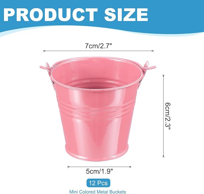 PATIKIL 2.7"x2.3" Small Metal Buckets with Handle, 12 Pcs Mini Galvanized Bucket Colorful Easter Buckets for Crafts Party Favors Decoration, Pink