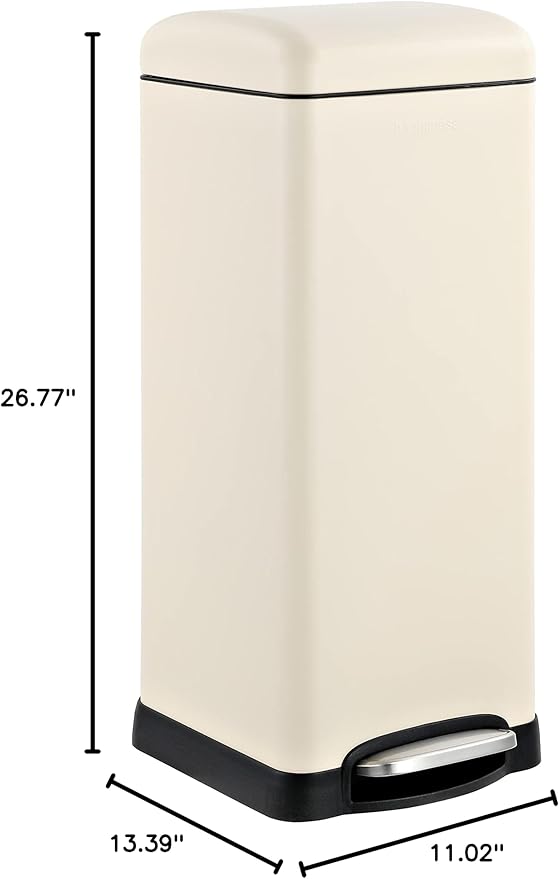 happimess HPM1007F Betty Retro 8-Gallon Step-Open Trash Can with Soft-Close Lid, Fingerprint Resistant, Modern, Minimalistic for Home, Kitchen, Laundry Room, Office, Bedroom, Bathroom, Almond