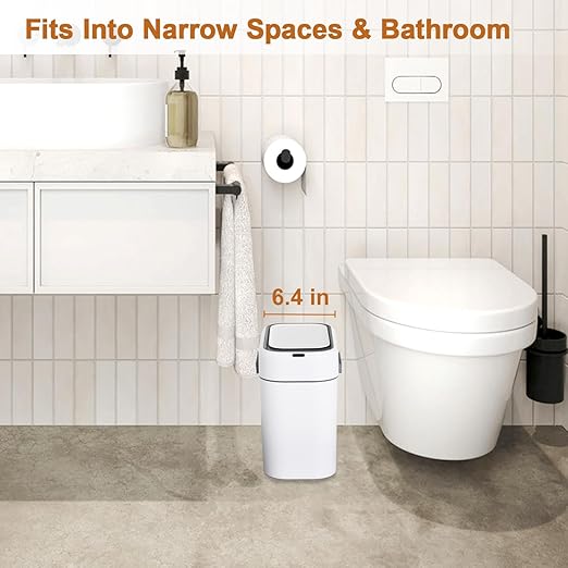 FDW Bathroom Trash Can with Lid, Small Touchless Garbage Bin, Automatic Motion Sensor Waste Bin, Waterproof 2.2 Gallon Slim Trash Can for Home, Office, Bedroom
