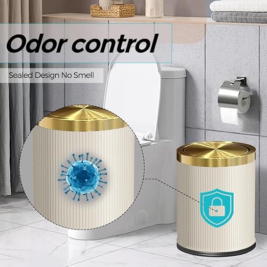 White Gold Bathroom Trash Can,Bedroom Garbage can with lid，Modern Trash Can with Flipping Lid, 4gallon,Garbage cans for Kitchen，Living Room (15L-White)