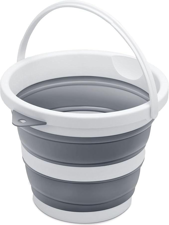Small Collapsible Bucket 1.3 Gal/5L, BPA-Free - Space-Efficient, Portable Foldable Water Pail for Household, Outdoor Use, Car Wash, Camping, Fishing - Grey, Single Pack
