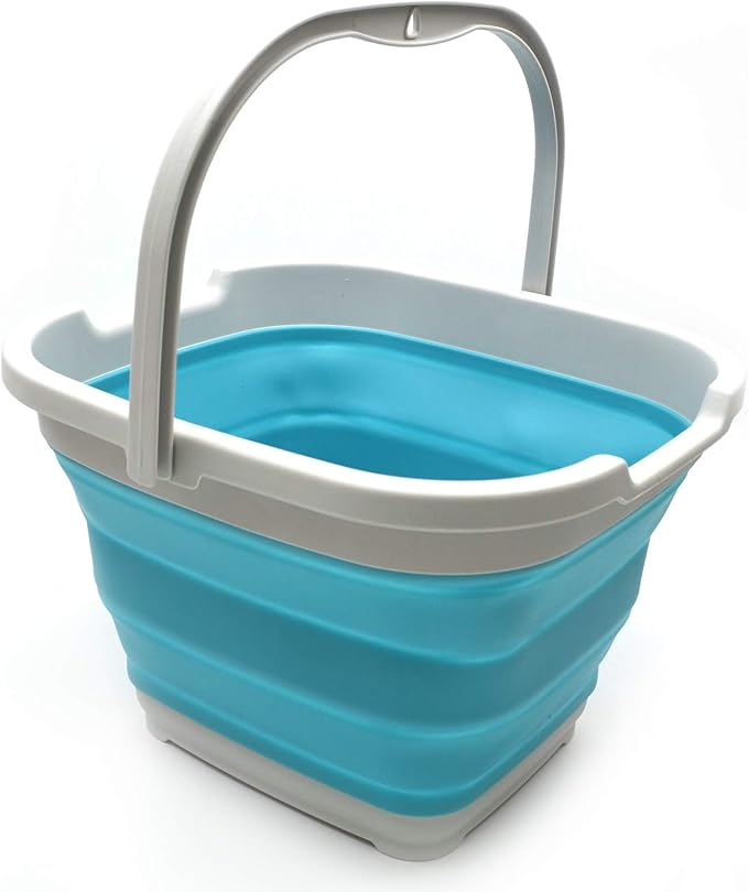 SAMMART 10L (2.6 Gallon) Collapsible Rectangular Handy Bucket (1, Grey/Bright Blue)