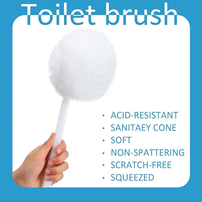 Eaasty 20 Pack Toilet Bowl Brush with Long Plastic Handle Disposable White Soft Swab Toilet Bowl Cleaners Mop with Silk Cotton Brush for Bathroom, 11 x 4.3 Inch