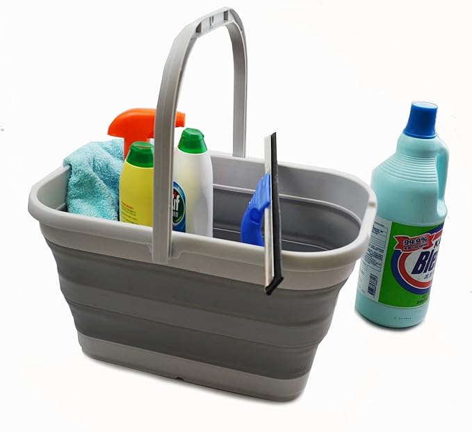 SAMMART 12L (3.1 Gallon) Collapsible Rectangular Handy Bucket/Multiuse Foldable Water Pail for Camping, Fishing (Grey (Set of 2))