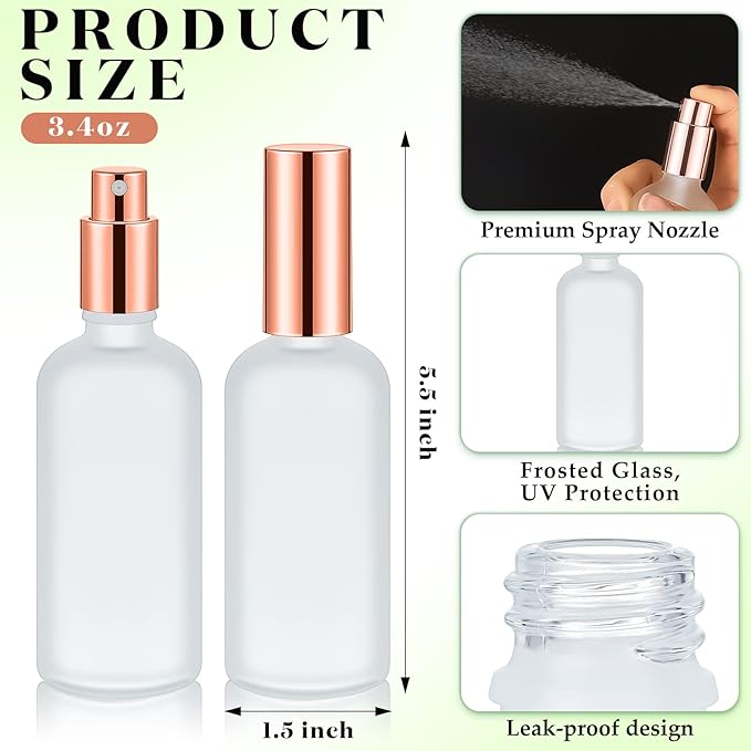 Tessco for you 20 Pcs 3.4 oz/100 ml Glass Spray Bottles Empty Perfume Atomizer Refillable Clear Decorative Empty Bottles with Fine Mist Sprayer Pump for Face Body Travel(Rose Gold,)
