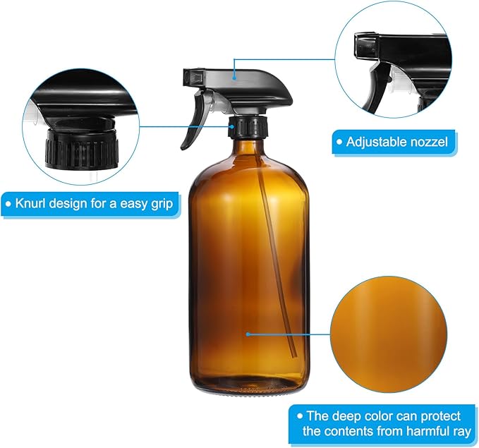 PATIKIL 32oz Glass Spray Bottles, 2pcs Nozzle Leak Proof Empty Water Mist Stream Sprayer for Cleaning Solutions Plants Hair, Clear Black