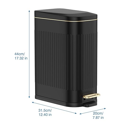 BETHEBEST 4 Gallon/15 Liter Trash Can with Soft Close Lid,Stainless Steel Trash Can with Removable Wastebasket, Rectangular Garbage Can for Bathroom,Kitchen,Office,Black