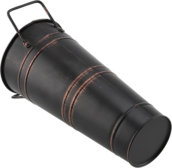 4 Pack 9 Inch Tall Galvanized Flower Bucket, Black Farmhouse French Flower Bucket with Handle, Small Rustic Vintage Metal Vases for Flower, Centerpieces, Floral Arrangements