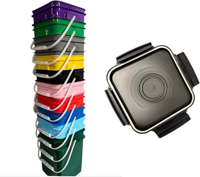 House Naturals 4 Gallon Square Multi Color Buckets with lids- Made in USA Container- Pack of 10