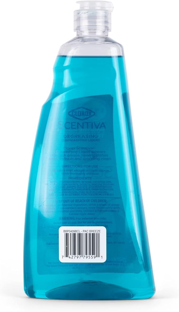 CLOROX Scentiva Dishwashing Liquid Soap | Smells Great and Cuts Through Grease Fast | Quick Rinsing Formula for a Powerful Clean You Can Trust, Pacific Breeze & Coconut, 26 Oz (Pack of 6)