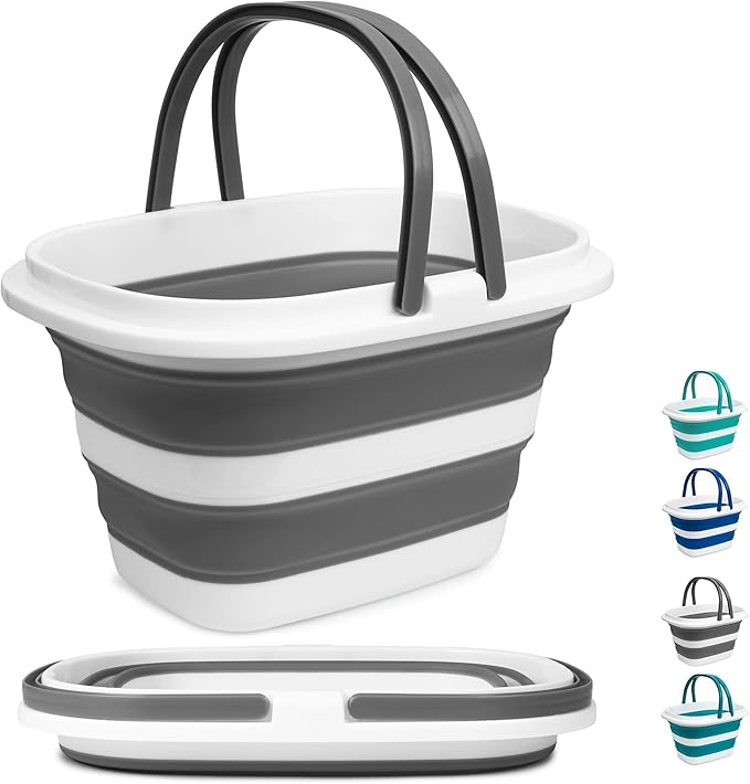 Large Collapsible Mop Bucket, 16L(4.2 Gallon) Plastic Bucket for House Cleaning, Car Washing, Silicone Cleaning Supplier Organizer, Portable Basket with Handle for Laundry Storage, RV Camping, Fishing