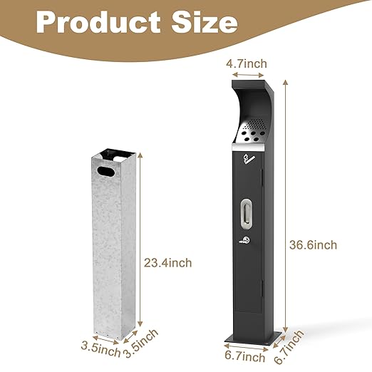 Commercial Trash Receptacle with Lock, Steel Trash Can with Removable Inner Bucket, Standing Garbage Bin for Hotel, Park, Restaurant, Office, Street