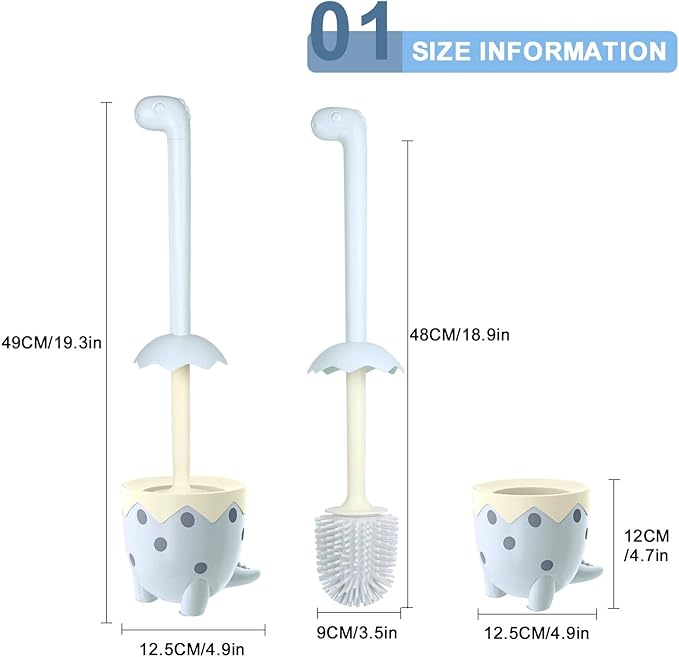 Toilet Brush Dinosaur Shape,Cute Shape Look, TPR Bristles Round Brush, Compact Size Toilet Brushes Floor Standing, 1-Pack