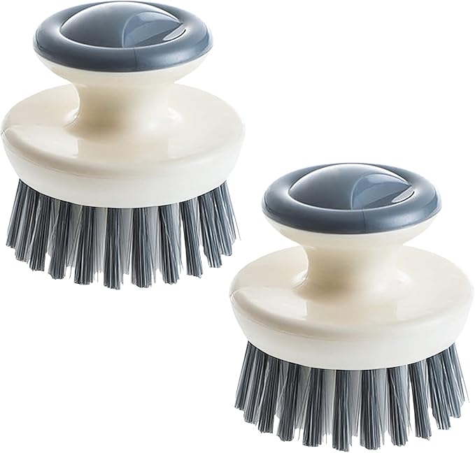 Dish Scrub Brush,Ergonomic Grip Palm Brush,Kitchen Scrub Brushes for Cleaning, Dish Scrubber with Stiff Bristles for Sink, Pots, Pans (2P Grey)