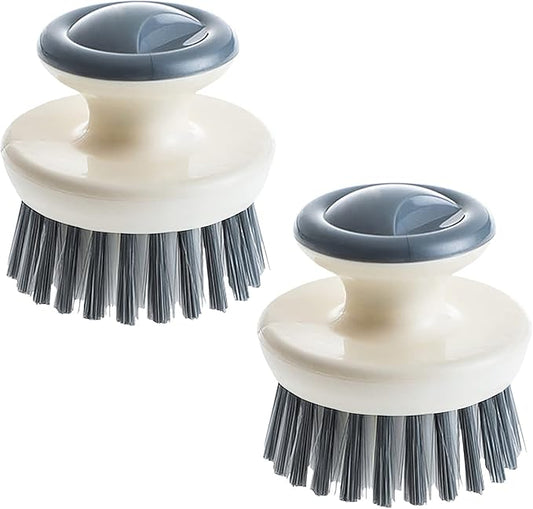 Dish Scrub Brush,Ergonomic Grip Palm Brush,Kitchen Scrub Brushes for Cleaning, Dish Scrubber with Stiff Bristles for Sink, Pots, Pans (2P Grey)