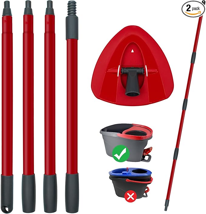 Mop Handle Replacement for Ocedar, 4 Section 30" to 58" Extendable Length Mop Handle for Ocedar Spin Mop Refills and Brooms, Mop Stick for OCedar Floor Cleaning, American Threaded Joint