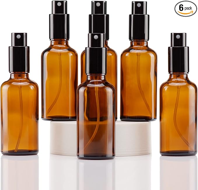 YIZHAO Amber Glass Spray Bottles 2oz, with Small Fine Mist Spray, Metal Cap, Refillable for Essential Oil,Travel,Cleaning,Perfume,Aromatherapy,Makeup – 6 Pcs