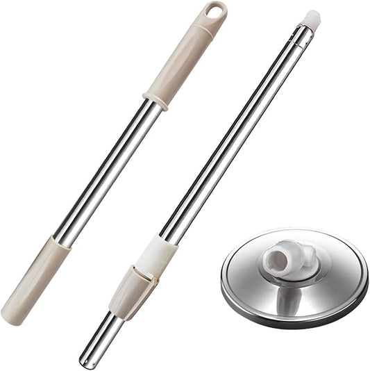 Spin Mop Replacement Mop Handle, 49-inch 360 Degrees Rotating Telescopic Replacement Mop Stick with Stainless Steel Disc for Spin Mop Bucket Cleaning System (Stainless Steel Disc, Khaki)