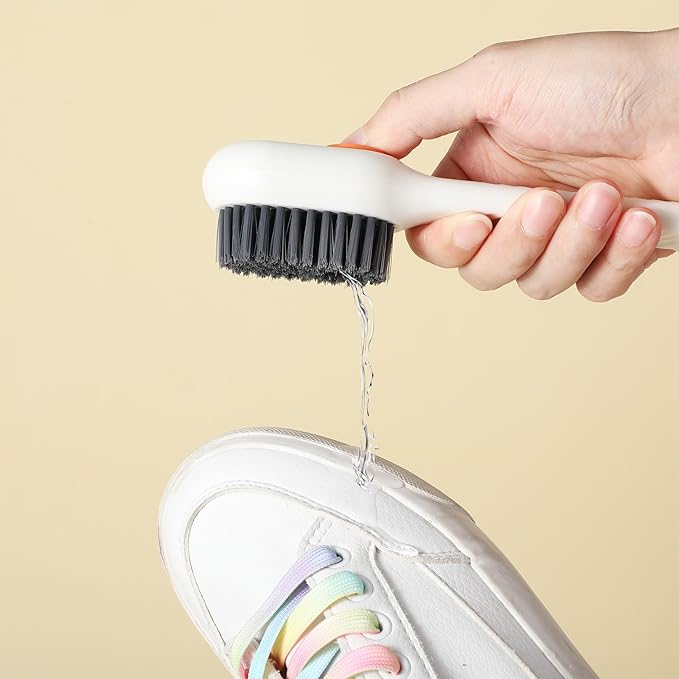 2 Pcs 2 in 1 Multifunction Cleaning Brush Shoe Laundry Brush Liquid Box Soap Dispenser Scrub Brushes for Cleaning Liquid Adding Soft Brushes Hooks for Washing Clothes Household Bathroom Kitchen