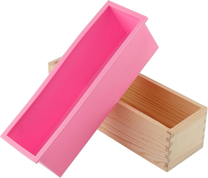 ZOENHOU 7PCS 42oz Soap Molds with Stainless Steel Wavy Slicer and Straight Slicer, Soap Loaf Bar Rectangular Silicone Soap Making Molds Kit with Wood Box DIY Tool Set for Soap Making Supplies