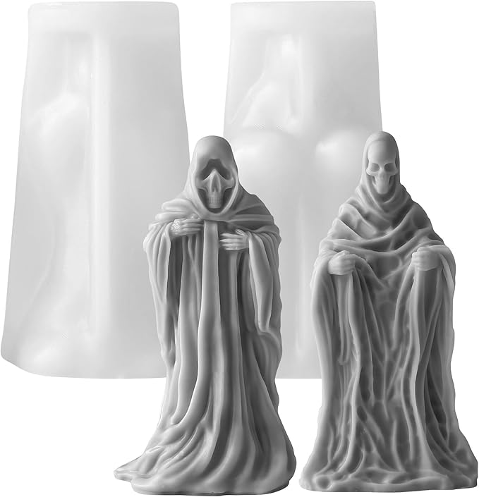 Ghost Skull Man Cylinder Candle & Resin Mold - Resin Casting Silicone Molds for Home Decor & Candle Making Wave Spiral Mold