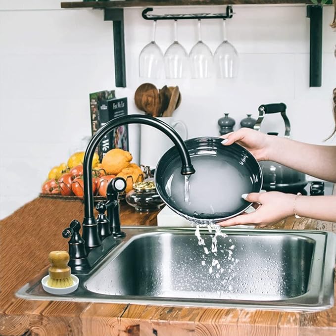 Bamboo Scrub Brush Clean Pan, Dish and Vegetable, Natural Bristles Palm Pot Brush 4 Pack Round Mini Dish Brush with Ceramic Holder for Kitchen Sink Cleaning