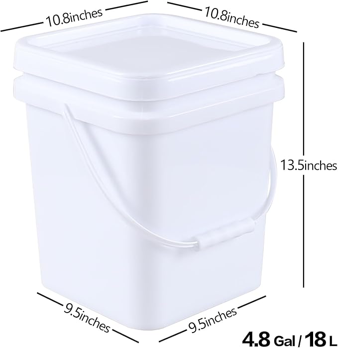 Cand 4.8 Gallon Sealable Lid Bucket with Handle, Set of 4 Plastic Square Storage Bucket Pail, White
