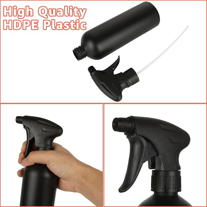 8 Pcs 16 oz Plastic Spray Bottles Black for Cleaning Solutions, Heavy Duty Spray Bottles Cleaning Spray Bottle, empty Spraying Bottle for Home Garden Plant Kitchen