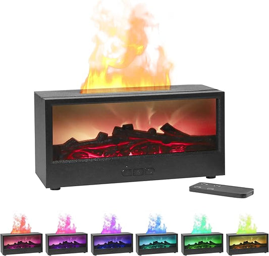 Essential Oil Diffusers for Home,Air Diffuser Flame Colorful Water Vapor Fireplace Fire Humidifier Aromatherapy Aroma for Room Bedroom,Auto Off Protection