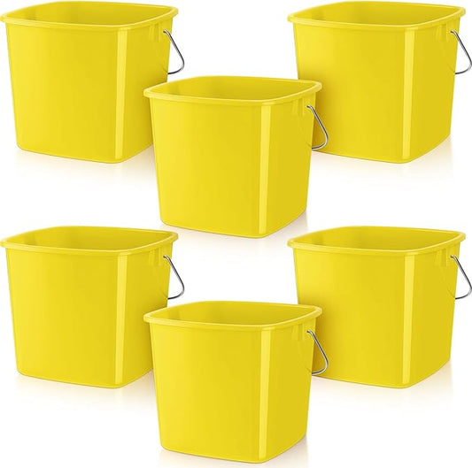 Zhehao 6 Pcs 3 Quart Cleaning Bucket Small Detergent Square Bucket Sanitizing Plastic Pail with Handles Square Cleaning Pail for Home, Offices, School, Commercial Use, Food Service (Yellow)