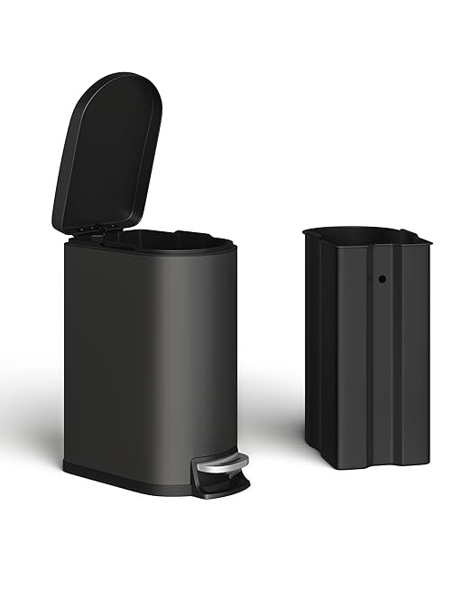 Garvee 13 Gal (50L) and 2.6 Gal (10L) Metal Trash Can Combo Set, Rustproof Garbage Can with Lid, Step-on Trash Bin with Inner Bucket, Rear Handle, Black