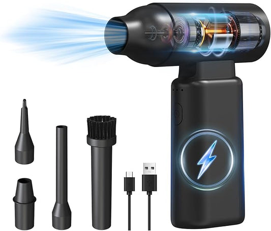 Compressed Air Duster, 3-Gear to 67000RPM Portable USB Rechargeable Brushless Motor Low Noise Electric Air Duster for Keyboard Cleaning, Car Interior Cleaning, Furniture Cleaning, Black