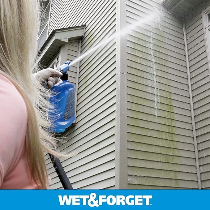 Wet & Forget Outdoor Stain Remover Multi-Surface Cleaner, Xtreme Reach Hose End with New & Improved Nozzle, 48 Fluid Ounces, 1 Pack + Refill