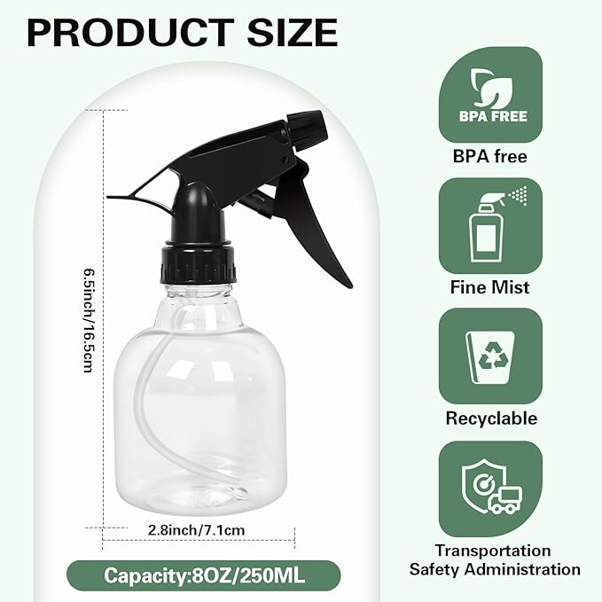 20 Pieces Plastic Spray Bottles Bulk 8 oz/250ml Small Empty Spray Bottles Sprayer for Hair Mister Spray Bottle Watering Plants Showering Pets