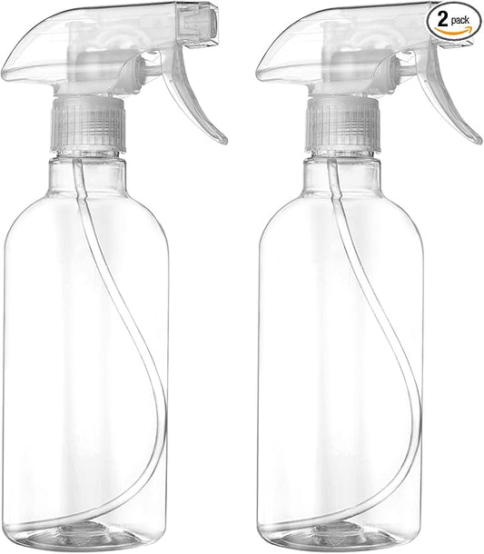 DIYSELF 2 Pack Spray Bottles for Cleaning 16 oz/500 ml Water Empty Spray Bottle Heavy Duty Plastic Clear Squirt Mist Spray Bottles for Hair Plants Pets Alcohol Lab Sprayer Bottle