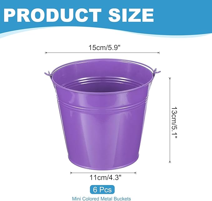 PATIKIL 5.9"x5.1" Small Metal Buckets with Handle, 6 Pcs Mini Galvanized Bucket Colorful Easter Buckets for Crafts Party Favors Decoration, Purple