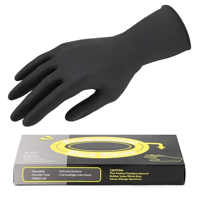 Segbeauty Dye Gloves for Hair, 20 Counts Black Reusable Hair Color Gloves Professional Washable Rubber Glove Hair Coloring Accessories for Home Cleaning Hair Dye Salon Highlighting - Large