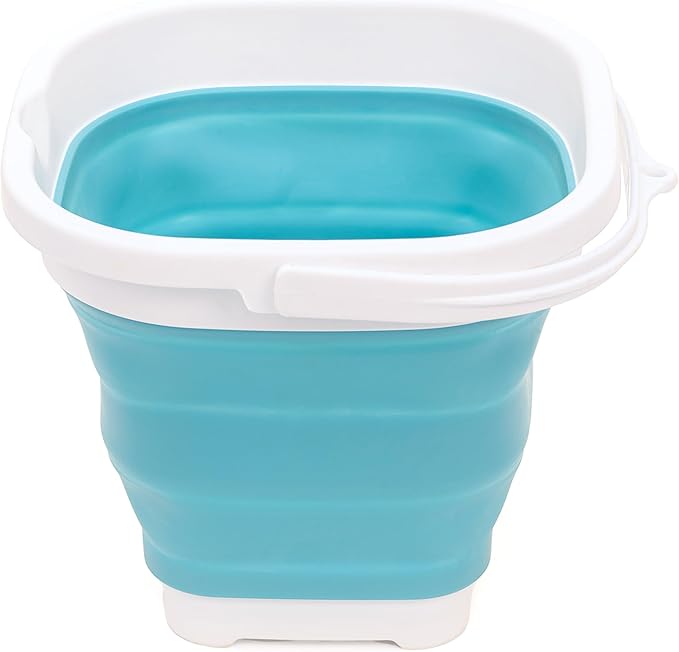 SAMMART 2.6L (0.68 Gallon) Super Mini Sqare Collapsible Plastic Bucket - Foldable Square Tub - Portable Fishing Water Pail - Space Saving Outdoor Waterpot (1, Bright Blue)