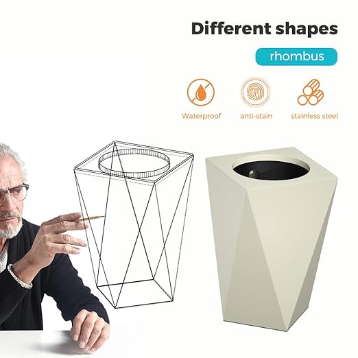 2.64 Gallon Metal Trash Can, Creative Diamond-Shaped Garbage Can, Simple High-Grade Waste Basket, for Home Bathroom Office. (10L White Diamond)