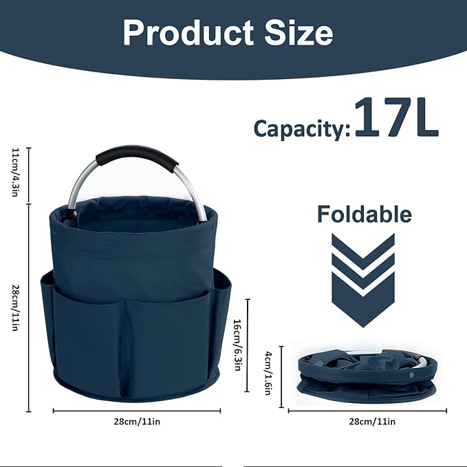 17L Cleaning Caddy with Handle, Cleaning Supplies Organizer, Foldable Storage Basket, Cleaning Supply Caddy, Portable Multi Cleaning Bucket Bag for Home, Garden (Blue)