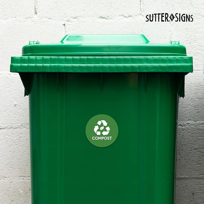Sutter Signs 3pk Compost Stickers for Trash Can | 4" Weatherproof Waste Management Label Sign Decals for Garbage Cans, Yard Waste, and Outdoor Compost Bins